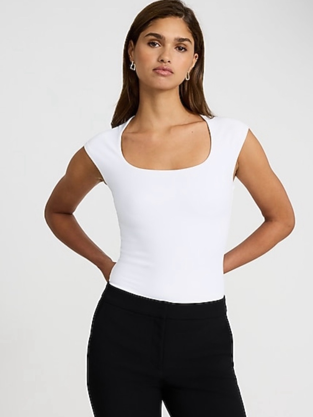 Express White Scoop Neck Cap Sleeve Body Contouring Bodysuit